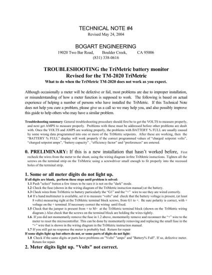 TROUBLESHOOTING the TriMetric Battery Monitor