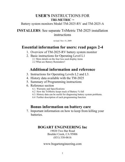 USER&rsquo;S INSTRUCTIONS FOR TRI-METRIC