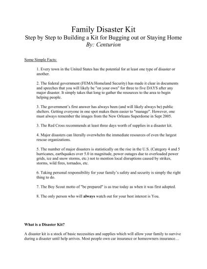 Family Disaster Kit Step by Step to Building a Kit for Bugging out or Staying Home