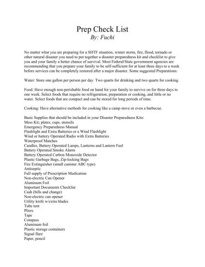 Prep Check List