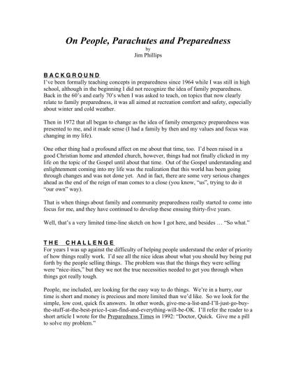 On People, Parachutes and Preparedness