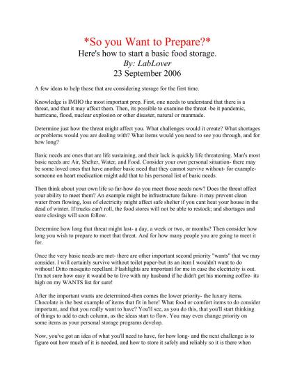 So You Want to Prepare