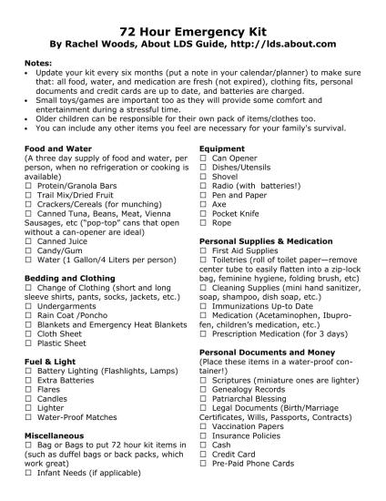 72 Hour Emergency Kit
