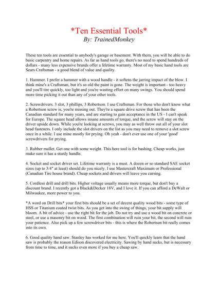Ten Essential Tools