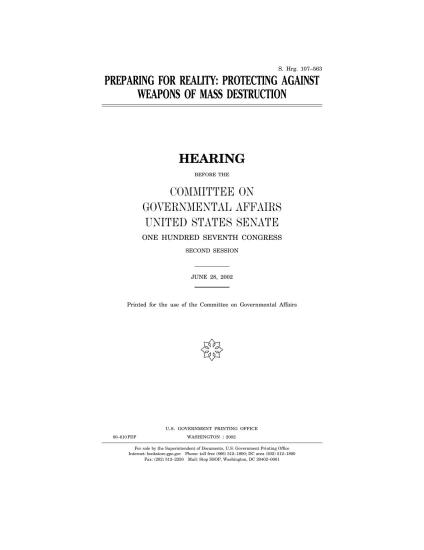 PREPARING FOR REALITY: PROTECTING AGAINST WEAPONS OF MASS DESTRUCTION