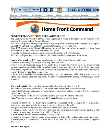 PROTECTED SPACE /SHELTERS - GUIDELINES