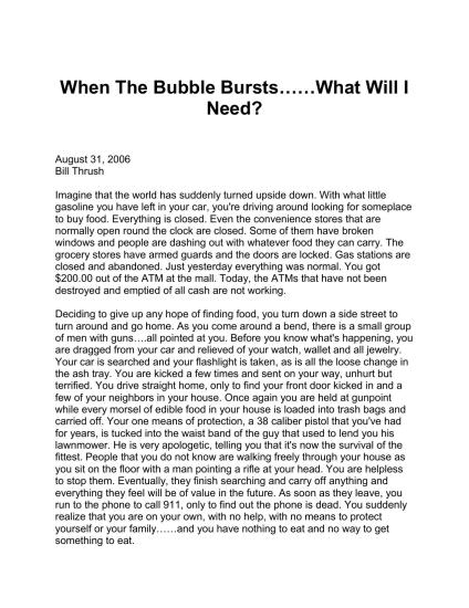 When The Bubble Bursts - What Will I Need?