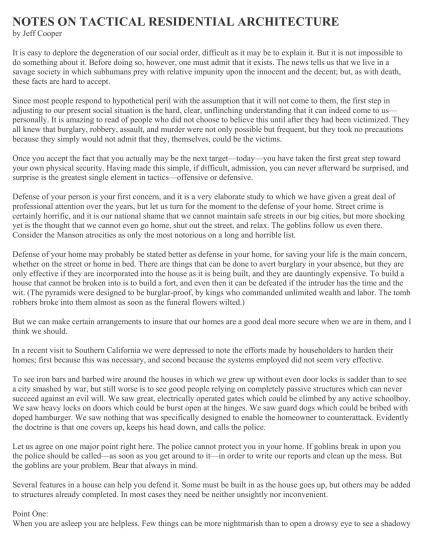 NOTES ON TACTICAL RESIDENTIAL ARCHITECTURE