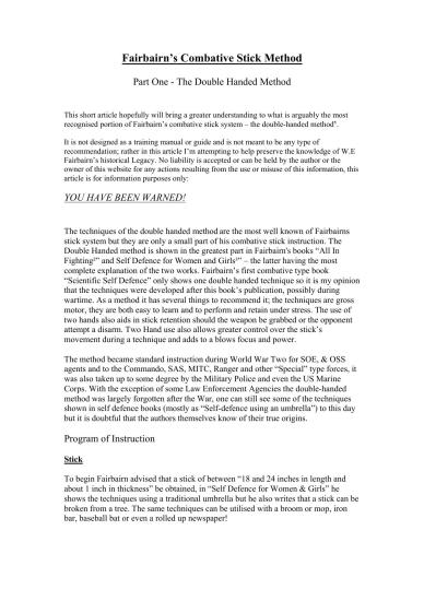 Fairbairn&rsquo;s Combative Stick Method